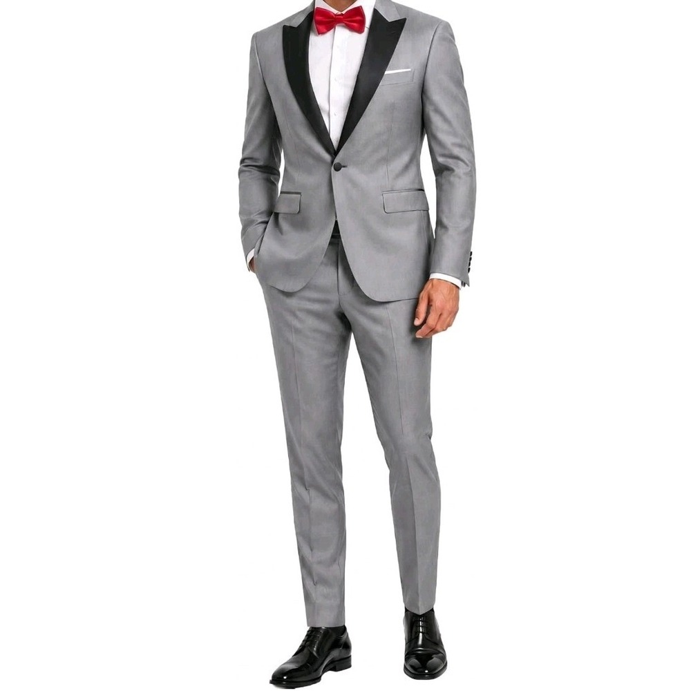 NEW COOFANDY Men's 2 Piece Suit One Button Tuxedo Jack W/Black Bow Tie Men's Lrg